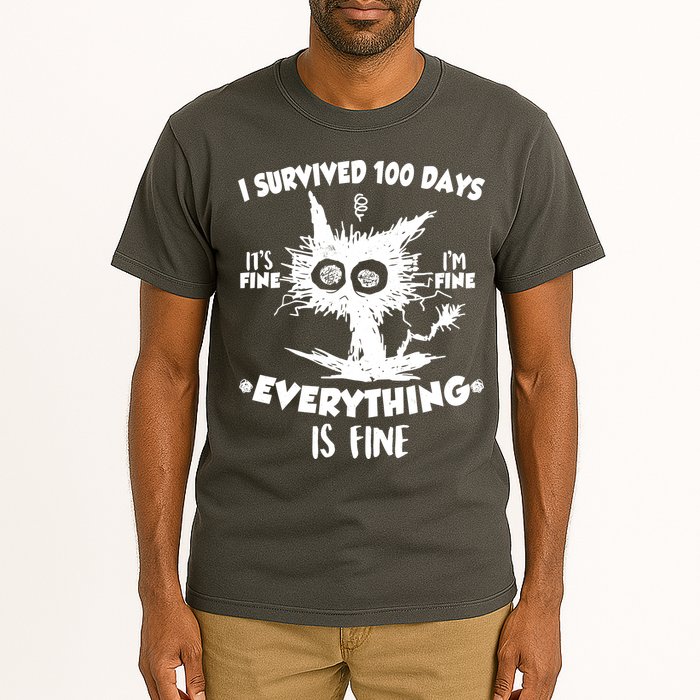 Funny I Survived 100 Days It's Fine I'm Fine Everything Is Fine Tall T-Shirt