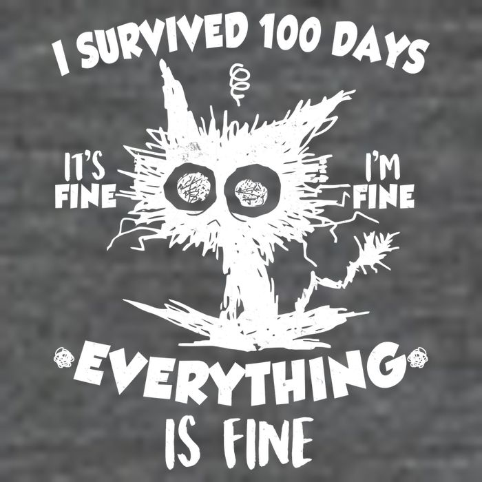 Funny I Survived 100 Days It's Fine I'm Fine Everything Is Fine Button