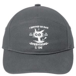 Funny I Survived 100 Days It's Fine I'm Fine Everything Is Fine 7-Panel Snapback Hat