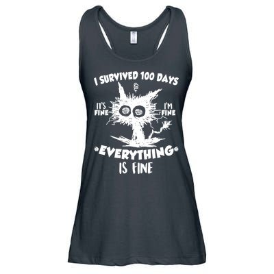 Funny I Survived 100 Days It's Fine I'm Fine Everything Is Fine Ladies Essential Flowy Tank