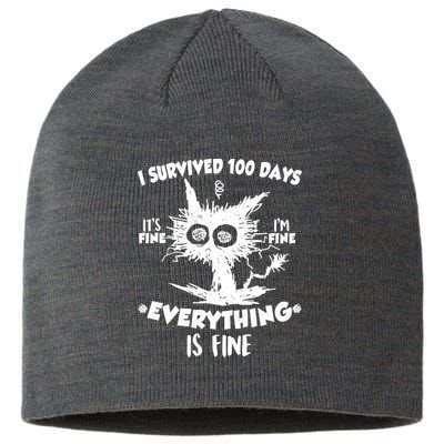 Funny I Survived 100 Days It's Fine I'm Fine Everything Is Fine Sustainable Beanie