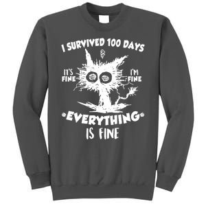 Funny I Survived 100 Days It's Fine I'm Fine Everything Is Fine Tall Sweatshirt