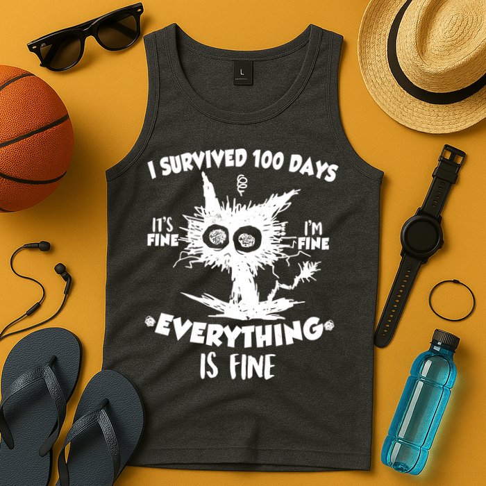 Funny I Survived 100 Days It's Fine I'm Fine Everything Is Fine Tank Top