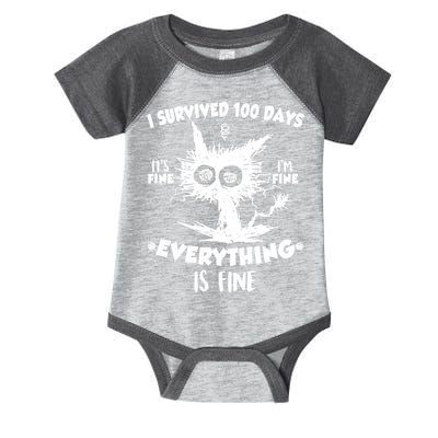 Funny I Survived 100 Days It's Fine I'm Fine Everything Is Fine Infant Baby Jersey Bodysuit