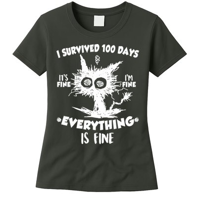 Funny I Survived 100 Days It's Fine I'm Fine Everything Is Fine Womens T-Shirt