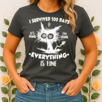 Funny I Survived 100 Days It's Fine I'm Fine Everything Is Fine Womens T-Shirt