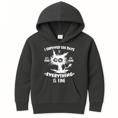 Funny I Survived 100 Days It's Fine I'm Fine Everything Is Fine Kids Hoodie
