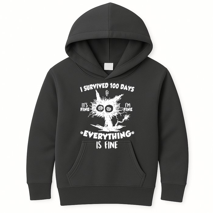 Funny I Survived 100 Days It's Fine I'm Fine Everything Is Fine Kids Hoodie