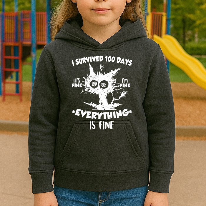 Funny I Survived 100 Days It's Fine I'm Fine Everything Is Fine Kids Hoodie