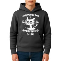 Funny I Survived 100 Days It's Fine I'm Fine Everything Is Fine Kids Hoodie