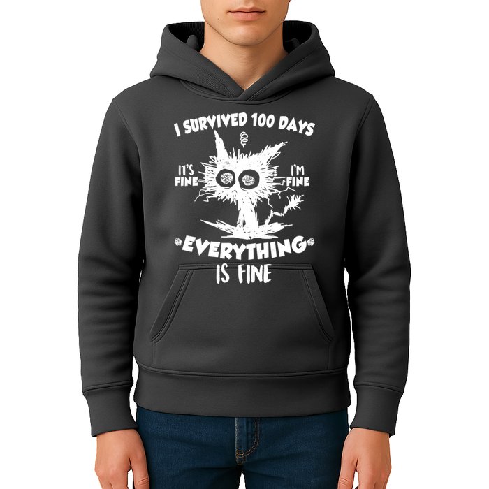 Funny I Survived 100 Days It's Fine I'm Fine Everything Is Fine Kids Hoodie