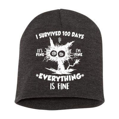 Funny I Survived 100 Days It's Fine I'm Fine Everything Is Fine Short Acrylic Beanie