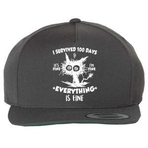 Funny I Survived 100 Days It's Fine I'm Fine Everything Is Fine Wool Snapback Cap