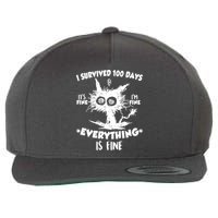 Funny I Survived 100 Days It's Fine I'm Fine Everything Is Fine Wool Snapback Cap