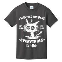 Funny I Survived 100 Days It's Fine I'm Fine Everything Is Fine Kids T-Shirt