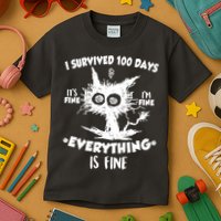 Funny I Survived 100 Days It's Fine I'm Fine Everything Is Fine Kids T-Shirt