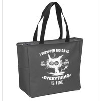 Funny I Survived 100 Days It's Fine I'm Fine Everything Is Fine Zip Tote Bag