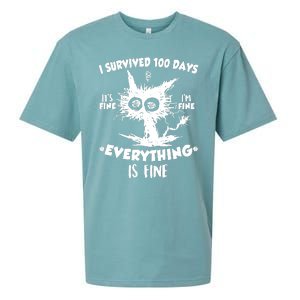 Funny I Survived 100 Days It's Fine I'm Fine Everything Is Fine Sueded Cloud Jersey T-Shirt