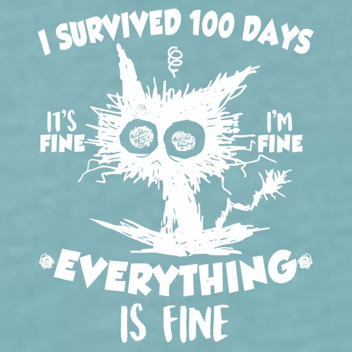 Funny I Survived 100 Days It's Fine I'm Fine Everything Is Fine Sueded Cloud Jersey T-Shirt