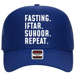 Fastin Iftar Suhoor Repeat Wholesome Ramadan Kareem Islamic Gift High Crown Mesh Back Trucker Hat