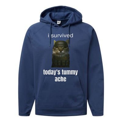 Funny I Survived TodayS Tummy Ache Performance Fleece Hoodie