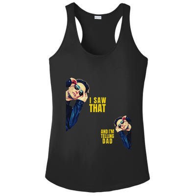 Funny! I Saw That And IM Telling Dad Jesus Meme Trump Elon Ladies PosiCharge Competitor Racerback Tank