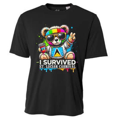 Funny I Survived St. Lucia Carnival Bear Paint Powder Fete Cooling Performance Crew T-Shirt