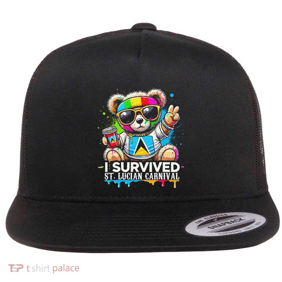 Funny I Survived St. Lucia Carnival Bear Paint Powder Fete Flat Bill Trucker Hat
