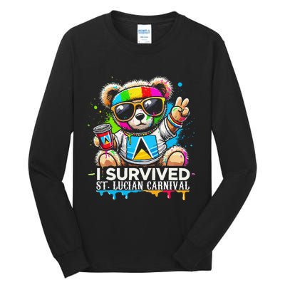 Funny I Survived St. Lucia Carnival Bear Paint Powder Fete Tall Long Sleeve T-Shirt