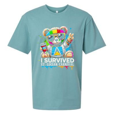 Funny I Survived St. Lucia Carnival Bear Paint Powder Fete Sueded Cloud Jersey T-Shirt