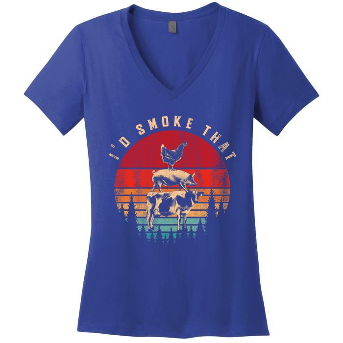 Funny Id Smoke That Barbecue Chef Grillmaster Gift Retro Bbq Cool Gift Women's V-Neck T-Shirt