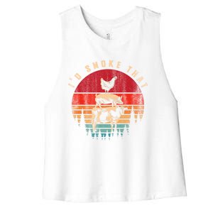 Funny Id Smoke That Barbecue Chef Grillmaster Gift Retro Bbq Cool Gift Women's Racerback Cropped Tank