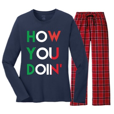 Funny Italian Sayings How You Doin Women's Long Sleeve Flannel Pajama Set 