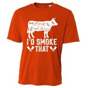 Funny I’d Smoke That Cow Meat Grilling Bbq Smoker Chef Dad Gift Cooling Performance Crew T-Shirt