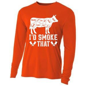 Funny I’d Smoke That Cow Meat Grilling Bbq Smoker Chef Dad Gift Cooling Performance Long Sleeve Crew