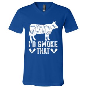 Funny I’d Smoke That Cow Meat Grilling Bbq Smoker Chef Dad Gift V-Neck T-Shirt