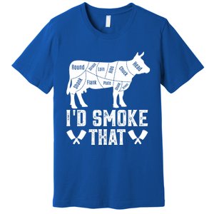 Funny I’d Smoke That Cow Meat Grilling Bbq Smoker Chef Dad Gift Premium T-Shirt