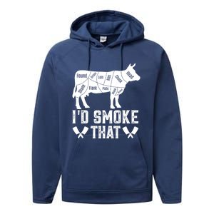 Funny I’d Smoke That Cow Meat Grilling Bbq Smoker Chef Dad Gift Performance Fleece Hoodie