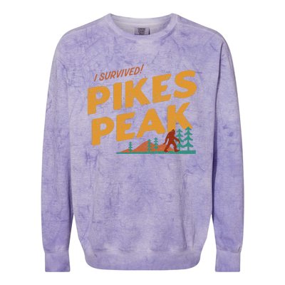 Funny I Survived Pikes Peak Retro Colorado Bigfoot Souvenir Colorblast Crewneck Sweatshirt