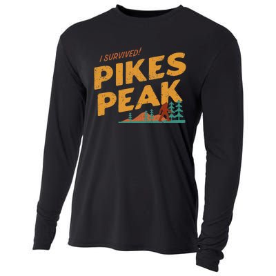 Funny I Survived Pikes Peak Retro Colorado Bigfoot Souvenir Cooling Performance Long Sleeve Crew