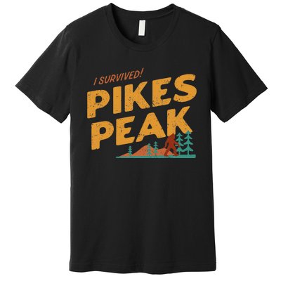 Funny I Survived Pikes Peak Retro Colorado Bigfoot Souvenir Premium T-Shirt