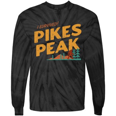 Funny I Survived Pikes Peak Retro Colorado Bigfoot Souvenir Tie-Dye Long Sleeve Shirt