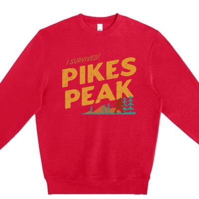 Funny I Survived Pikes Peak Retro Colorado Bigfoot Souvenir Premium Crewneck Sweatshirt