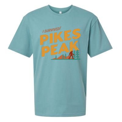 Funny I Survived Pikes Peak Retro Colorado Bigfoot Souvenir Sueded Cloud Jersey T-Shirt