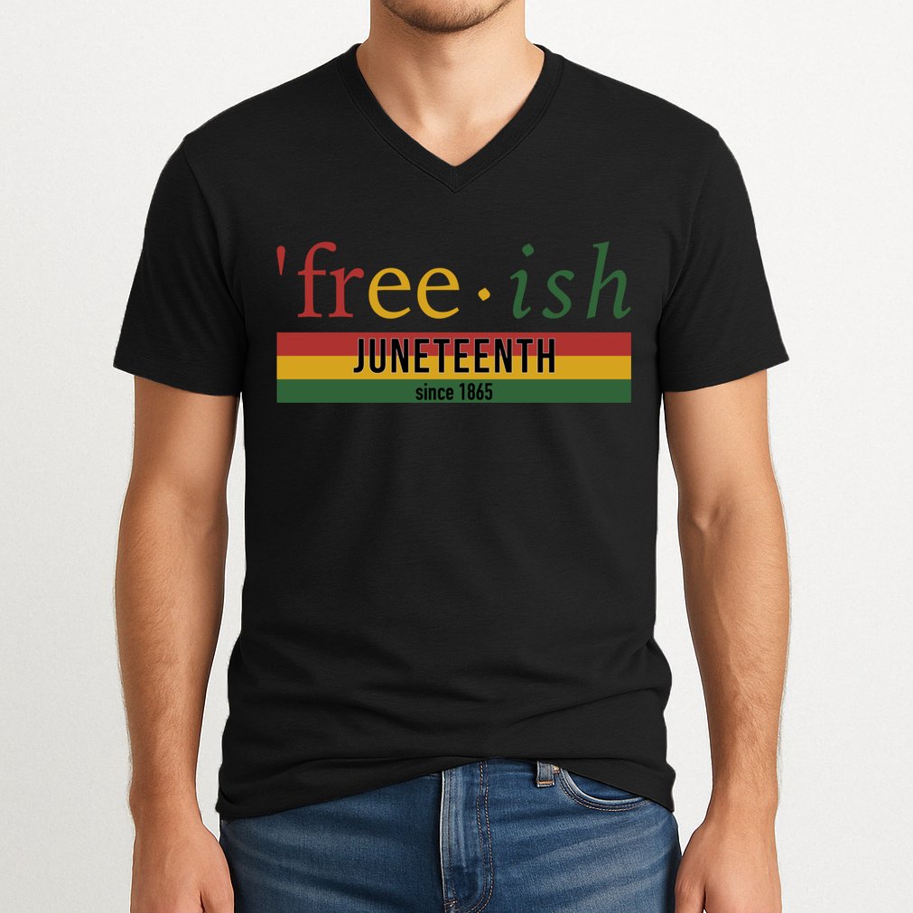 Free Ish Since 1865 With Pan African Flag For Juneteenth V-Neck T-Shirt