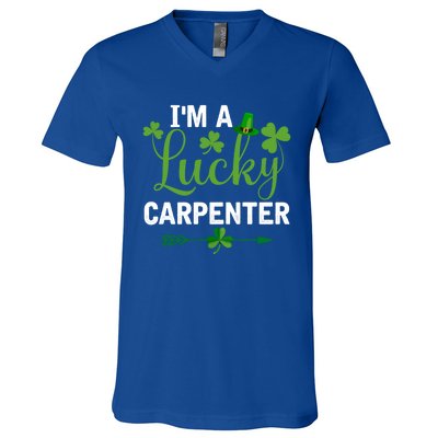 Funny Irish St Patricks Day Costume I'm A Lucky Carpenter Gift V-Neck T-Shirt