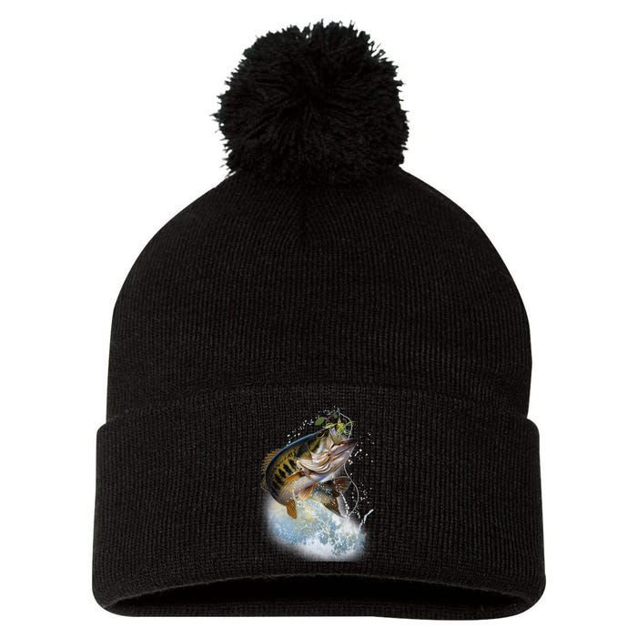 Fish and Hook Pom Pom 12in Knit Beanie
