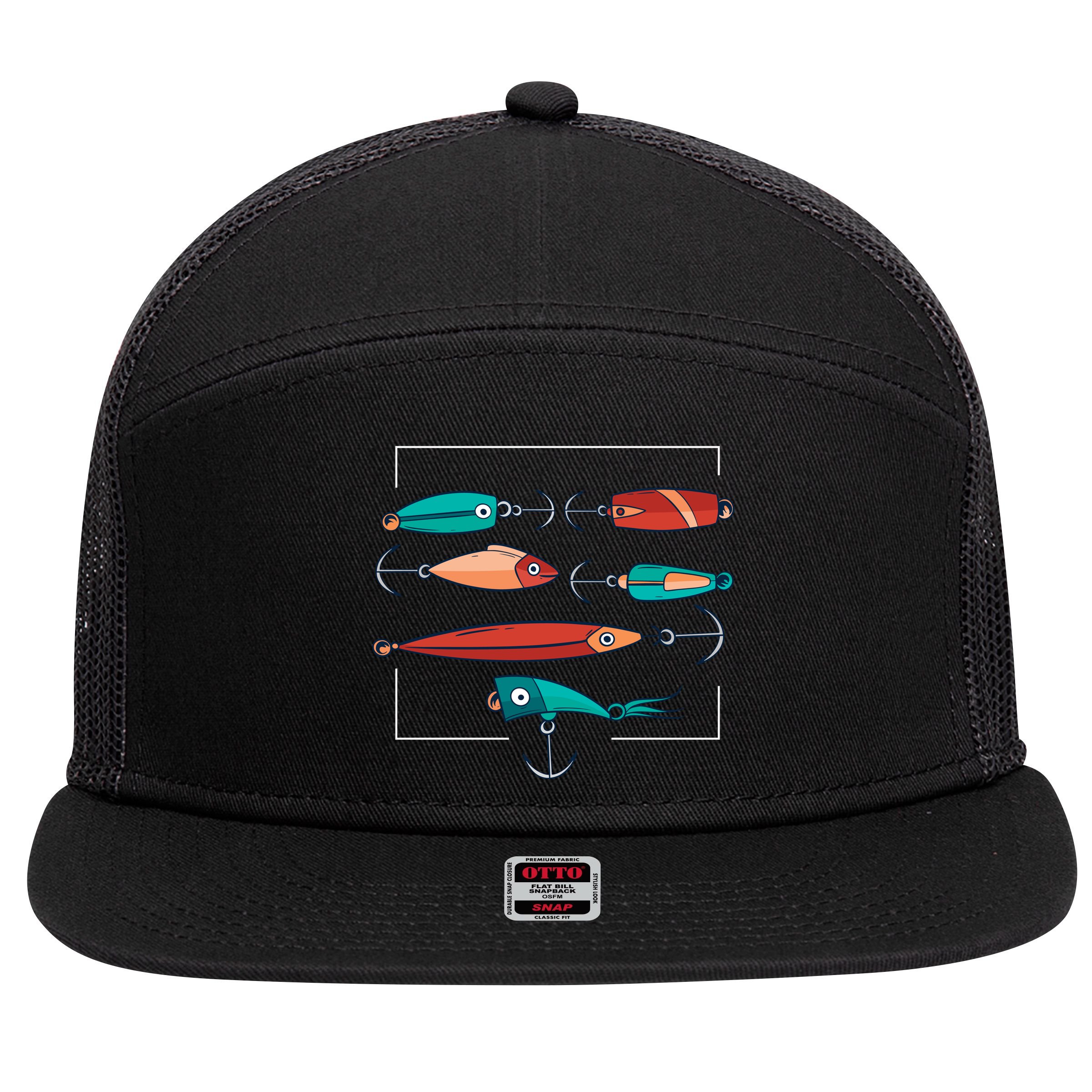 Fish Bait Set 7 Panel Mesh Trucker Snapback Hat