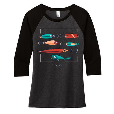 Fish Bait Set Women's Tri-Blend 3/4-Sleeve Raglan Shirt