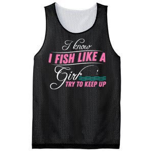 Fish Like A Girl Try To Keep Up Mesh Reversible Basketball Jersey Tank